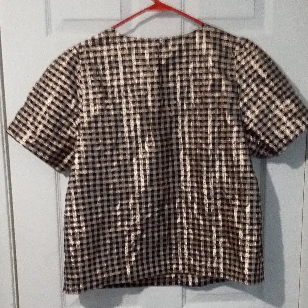 J. Crew Black and Cream Plaid Blouse
